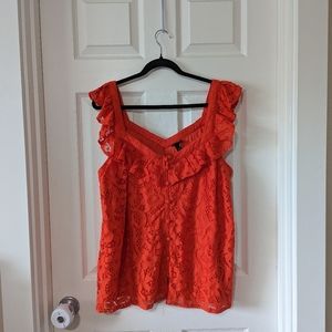 Torrid Size 2 Red-Orange Lace Ruffle Strap Top